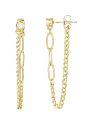 Adornia 14k Gold Plated CZ Paperclip Wrap Around Chain Earrings