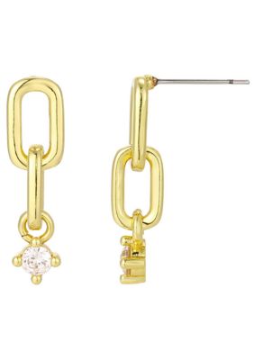 Adornia 14k Gold Plated Mini Paperclip Link Drop Earrings with CZ Ends