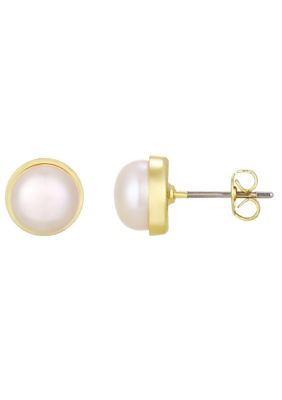Adornia 14k Gold Plated Freshwater Pearl Button Stud Earrings