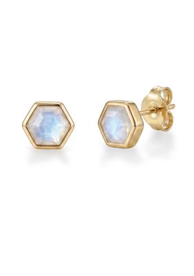 Adornia 14k Gold Plated Hexagon Moonstone Stud Earrings