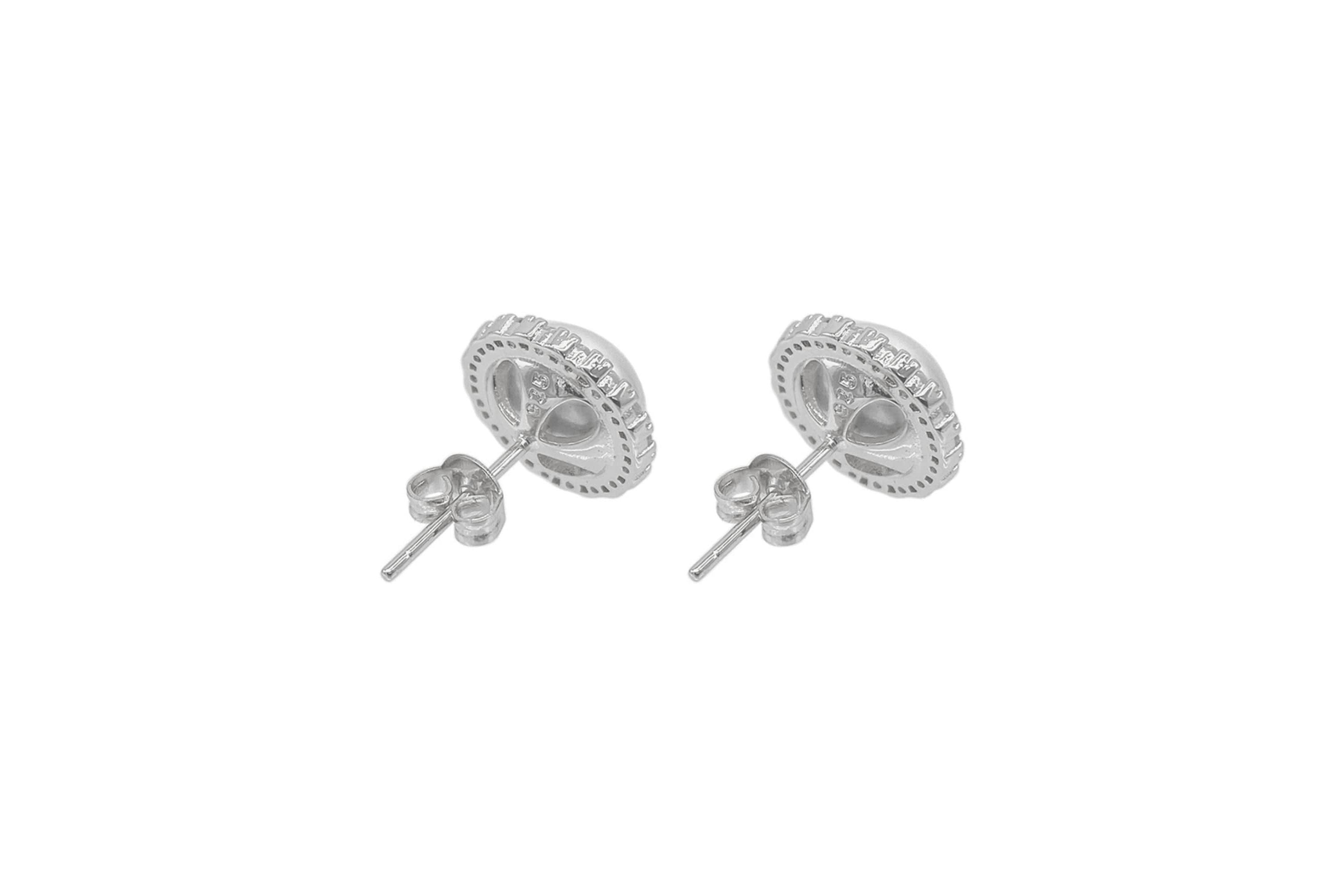 Rhodium Plated Halo Freshwater Pearl Crystal Studs