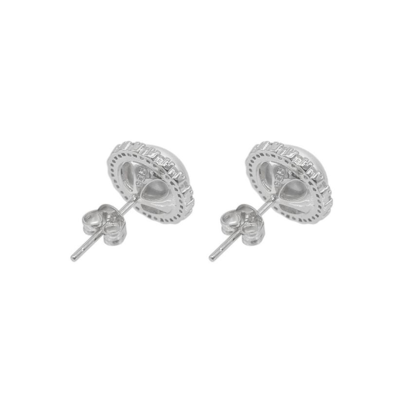 Rhodium Plated Halo Freshwater Pearl Crystal Studs