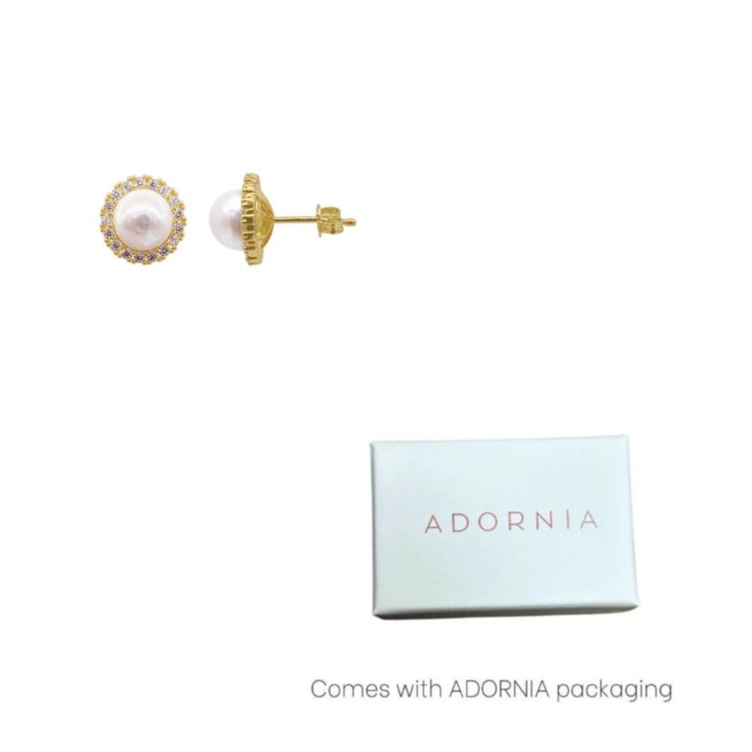 14k Gold Plated Halo Freshwater Pearl Crystal Studs
