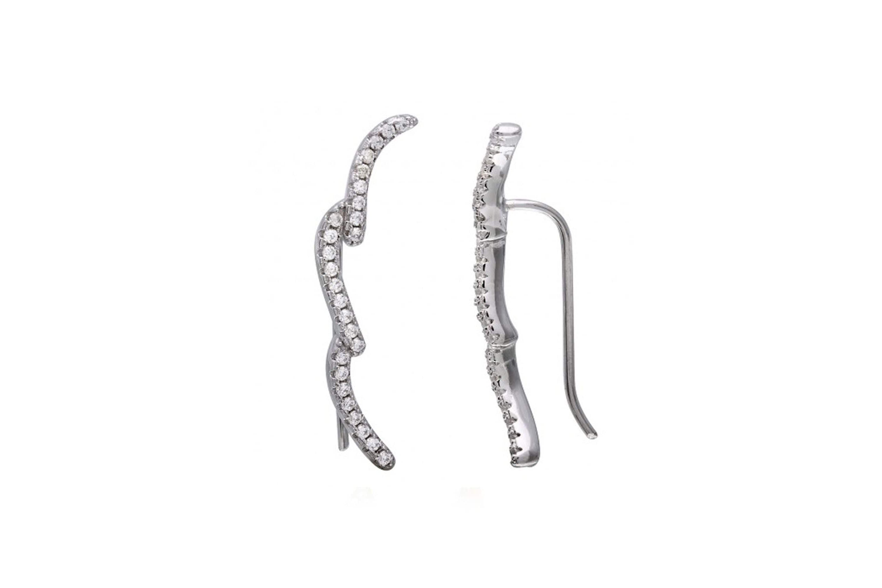 Rhodium Plated Wave Climber Earrings