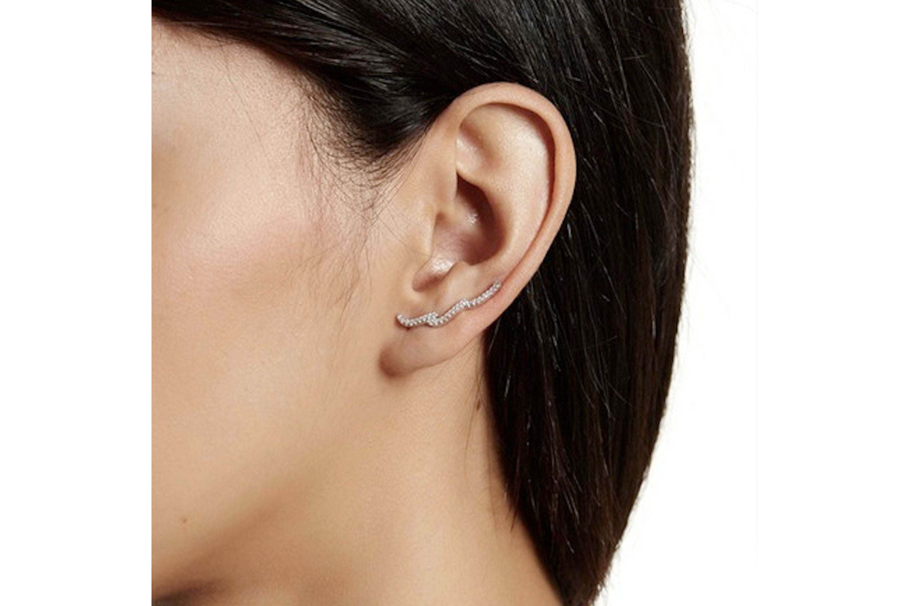 Rhodium Plated Wave Climber Earrings