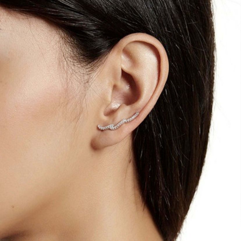 Rhodium Plated Wave Climber Earrings