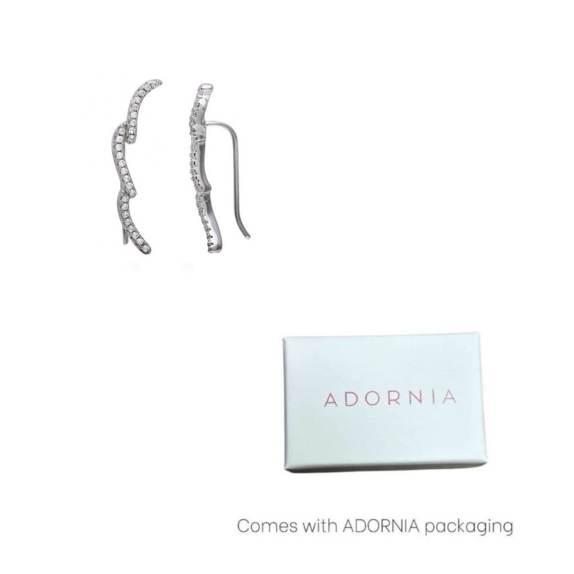 Rhodium Plated Wave Climber Earrings