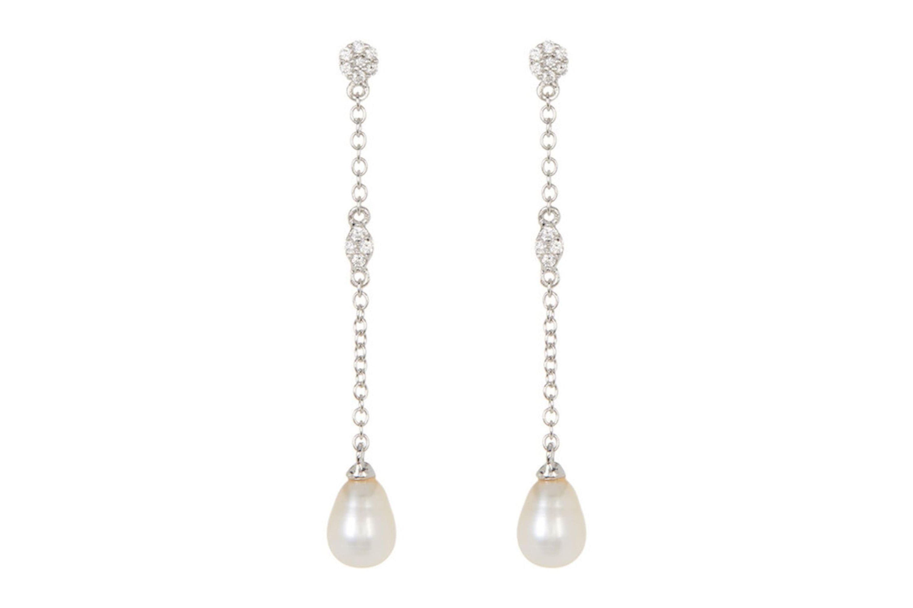 Rhodium Plated Freshwater Pearl Drop Earrings