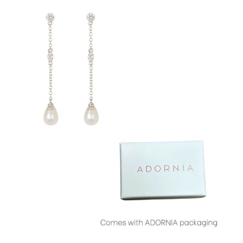 Rhodium Plated Freshwater Pearl Drop Earrings
