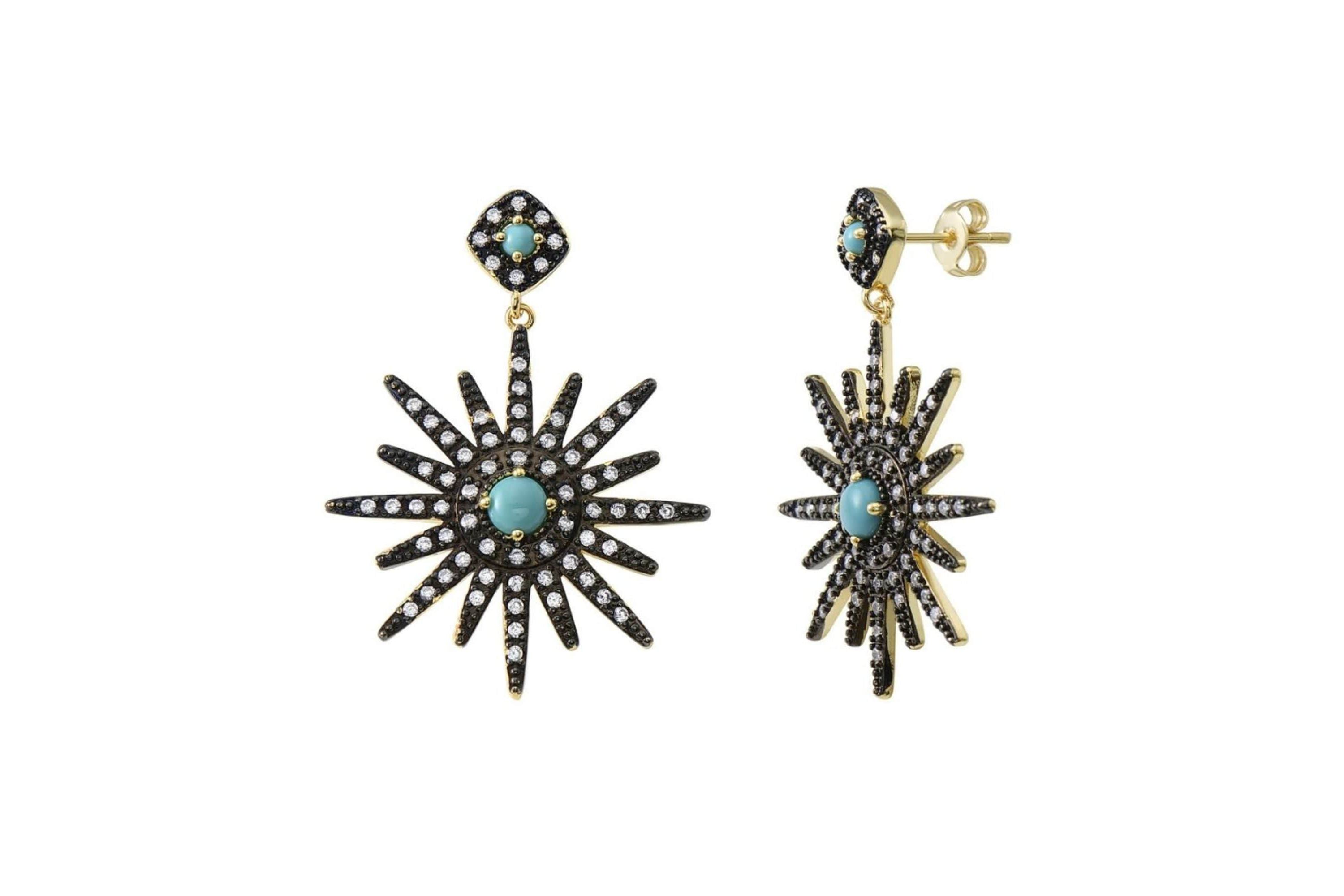 Mixed Metal Starburst Drop Earrings