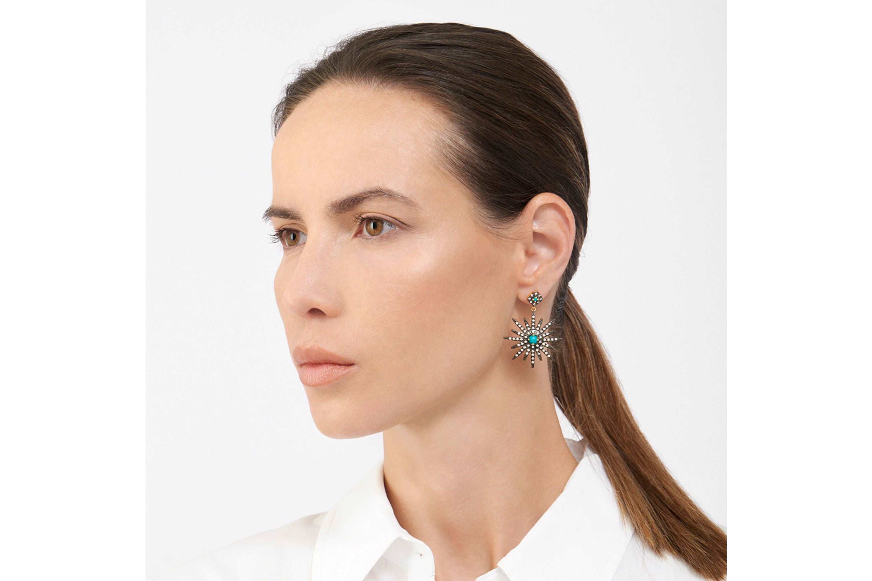 Mixed Metal Starburst Drop Earrings
