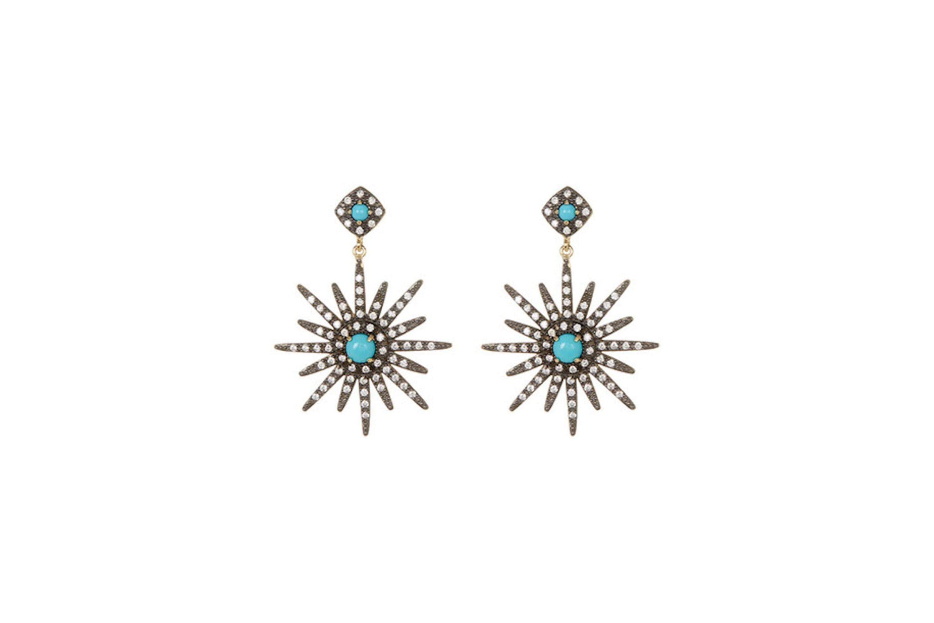 Mixed Metal Starburst Drop Earrings