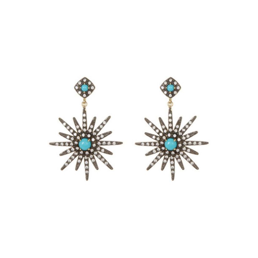 Mixed Metal Starburst Drop Earrings