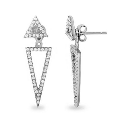Adornia Rhodium Plated Crystal Triangle Jacket Earrings, Silver