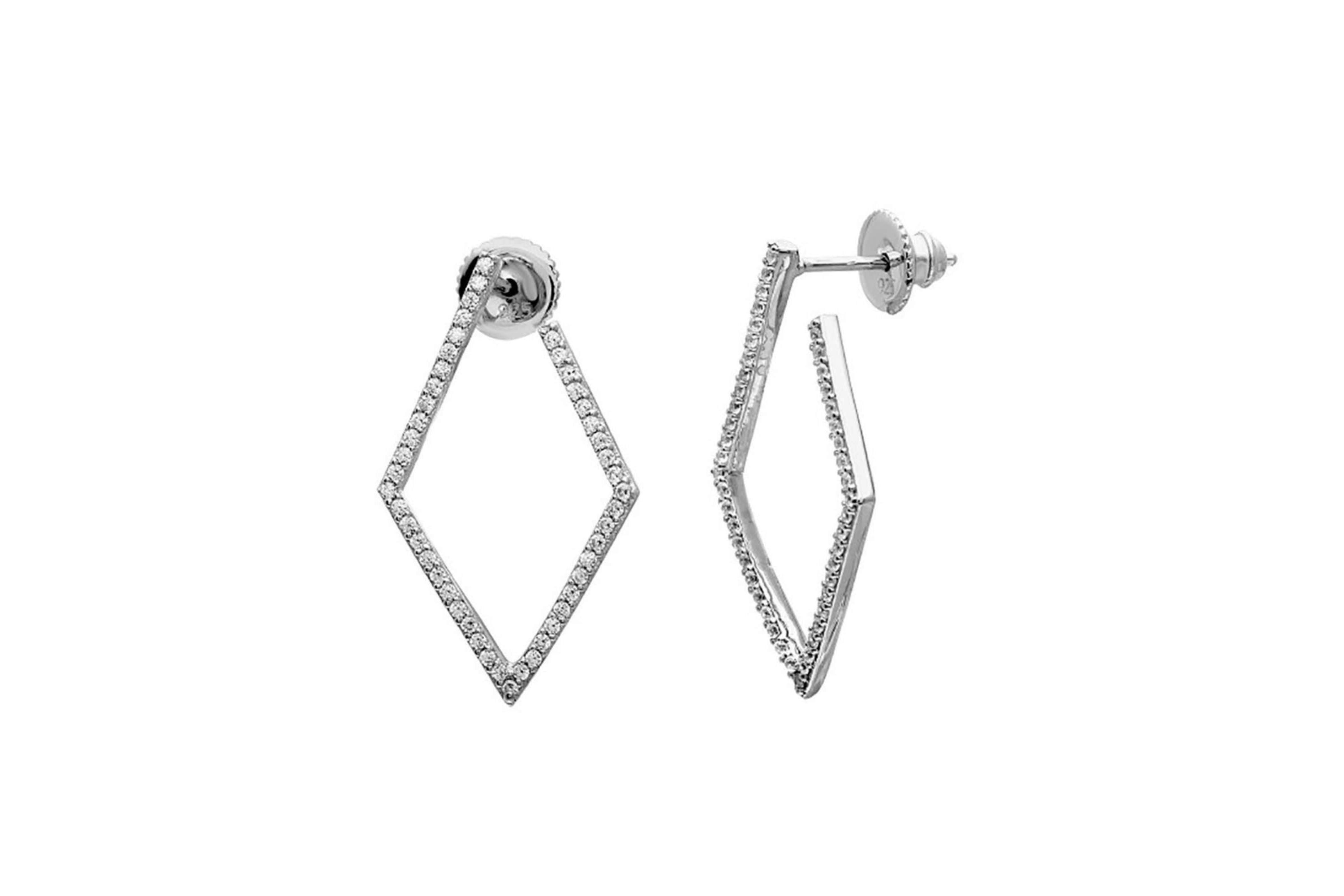 Rhodium Plated Geometric Wrap Around Hoops