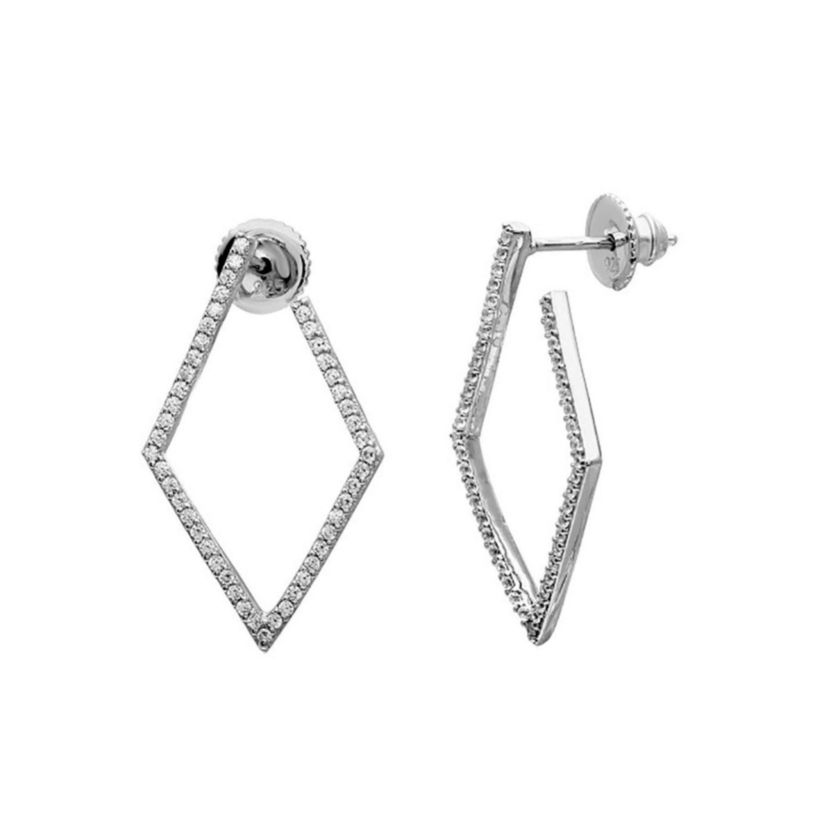 Rhodium Plated Geometric Wrap Around Hoops