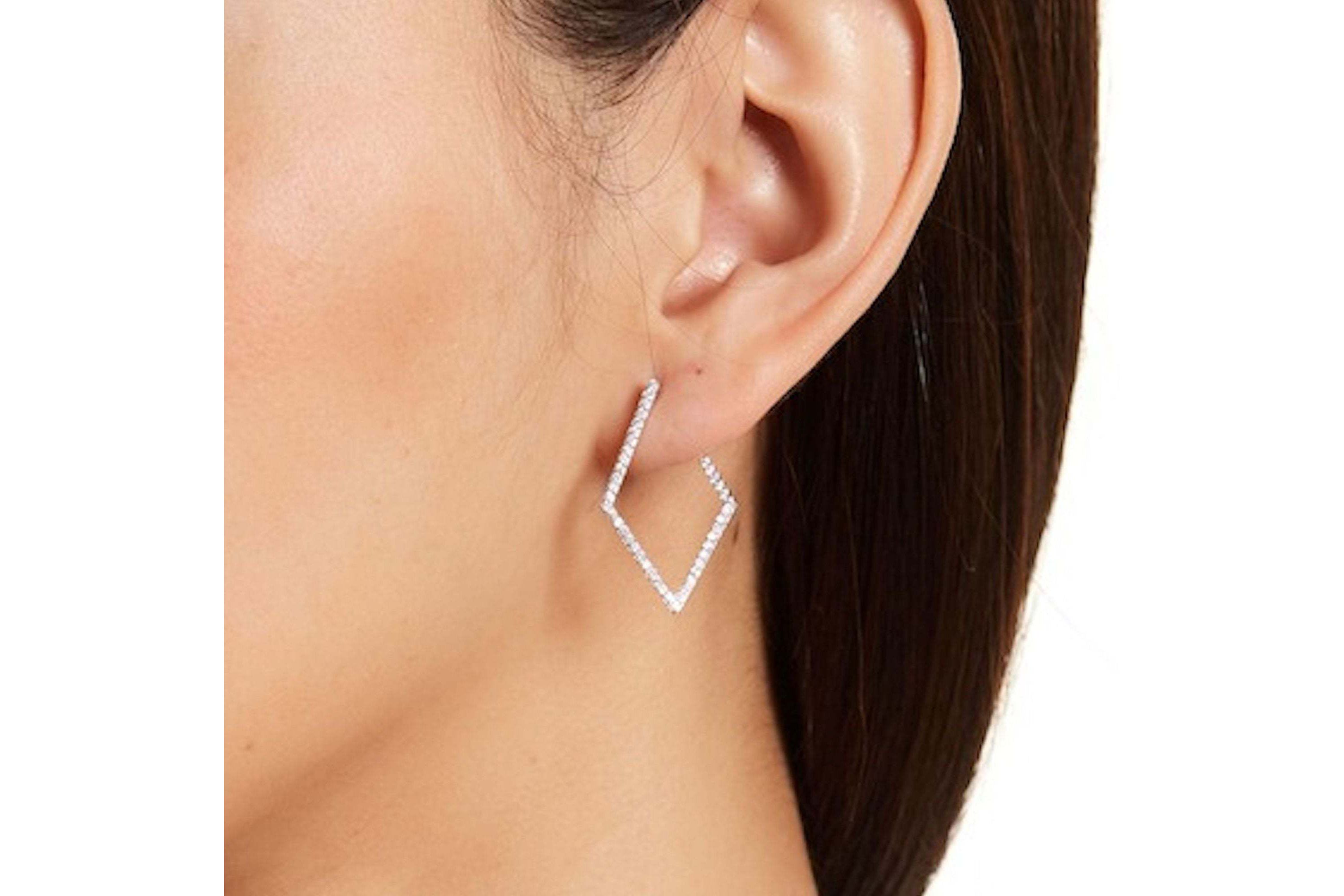Rhodium Plated Geometric Wrap Around Hoops