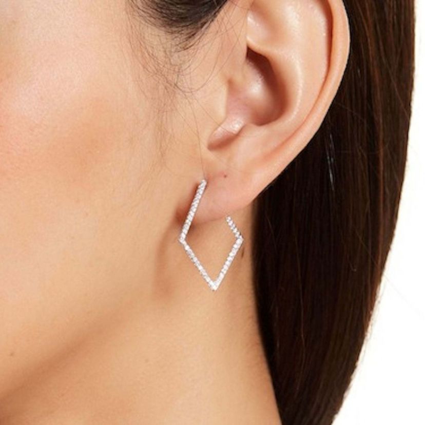 Rhodium Plated Geometric Wrap Around Hoops