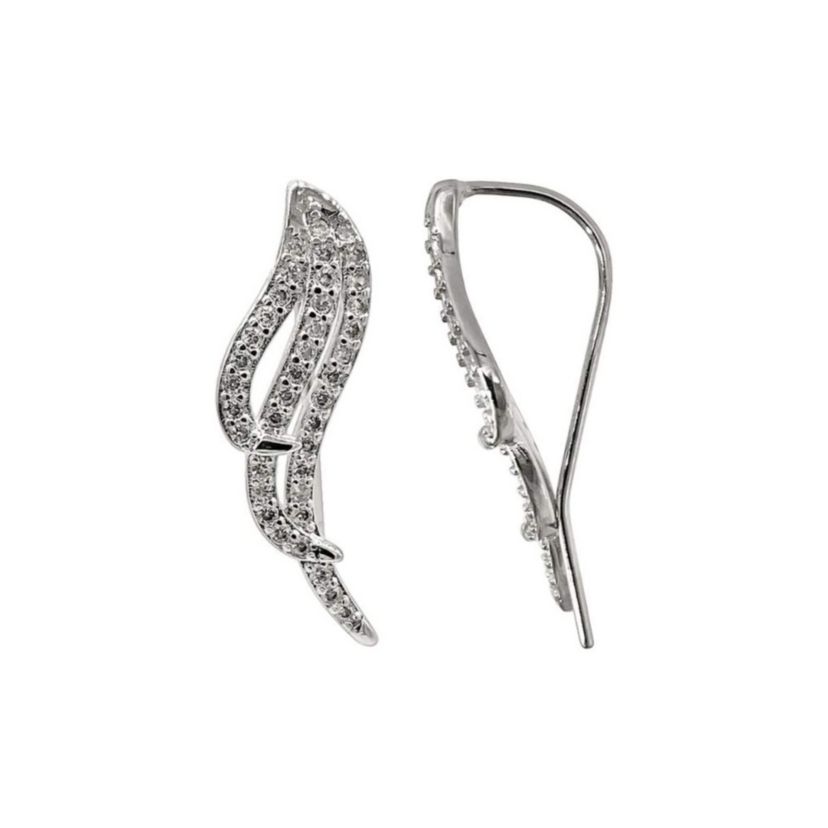 Rhodium Plated Wing Climber Earrings