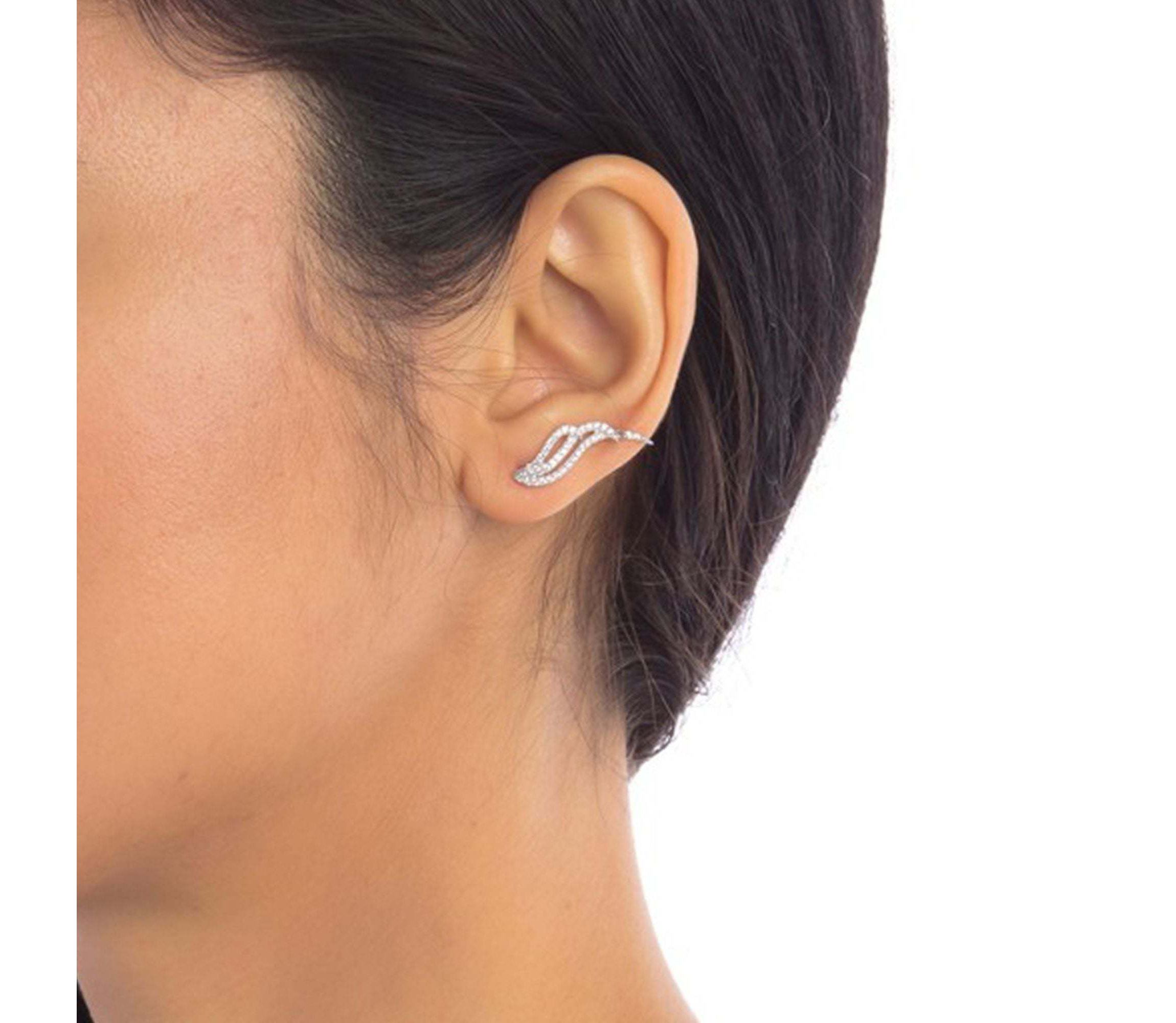 Rhodium Plated Wing Climber Earrings