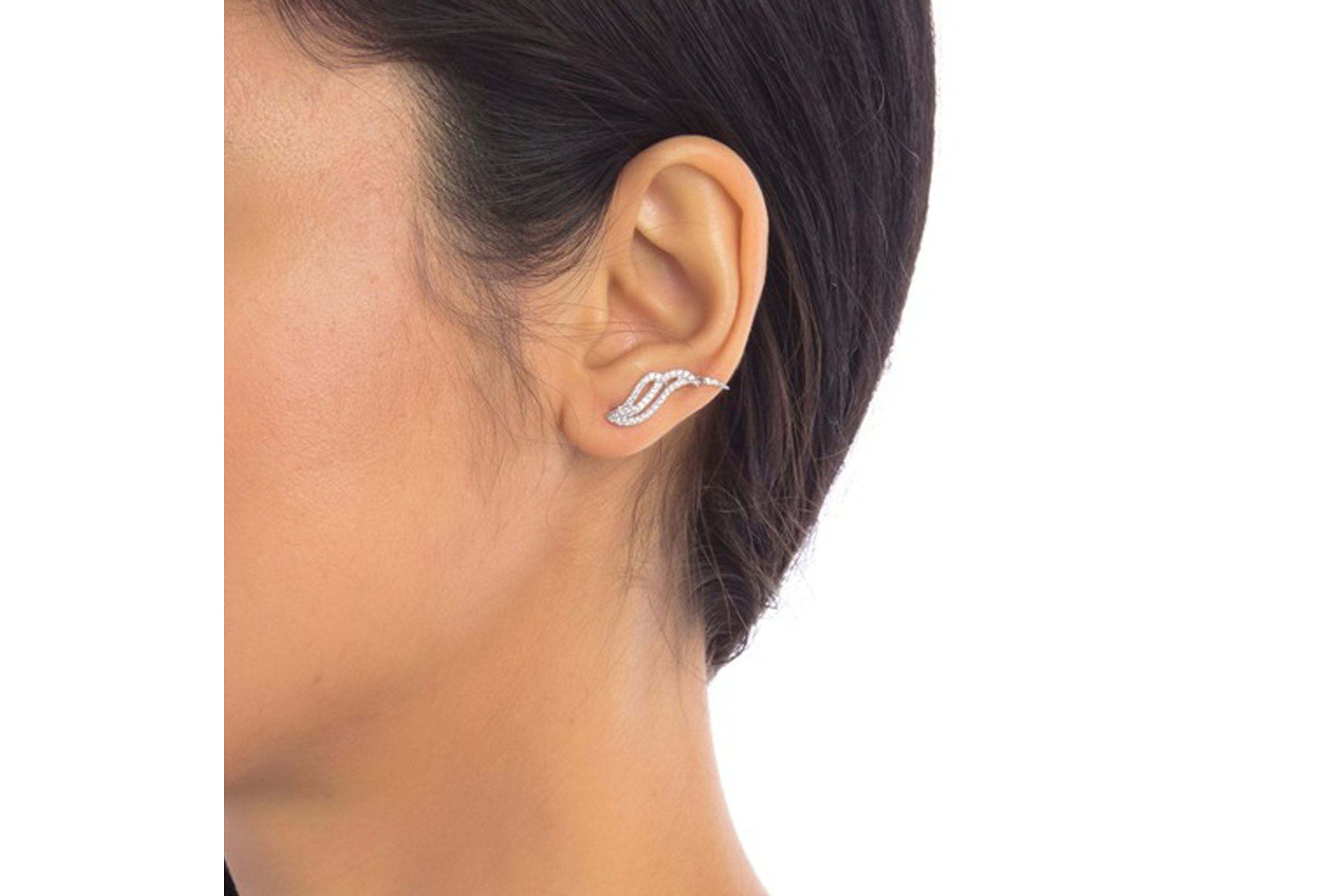 Rhodium Plated Wing Climber Earrings