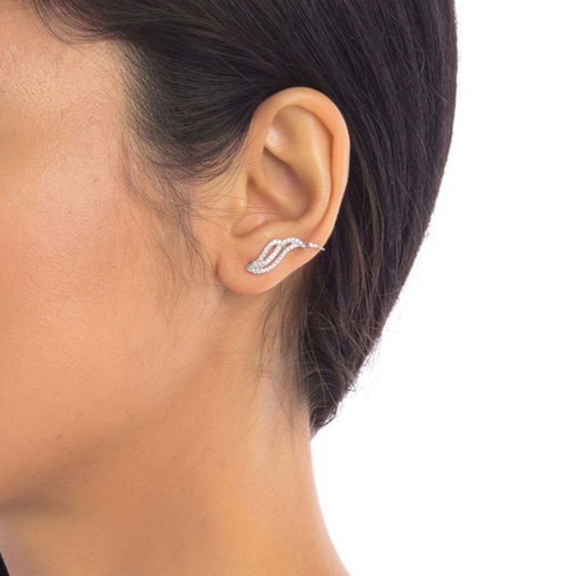 Rhodium Plated Wing Climber Earrings