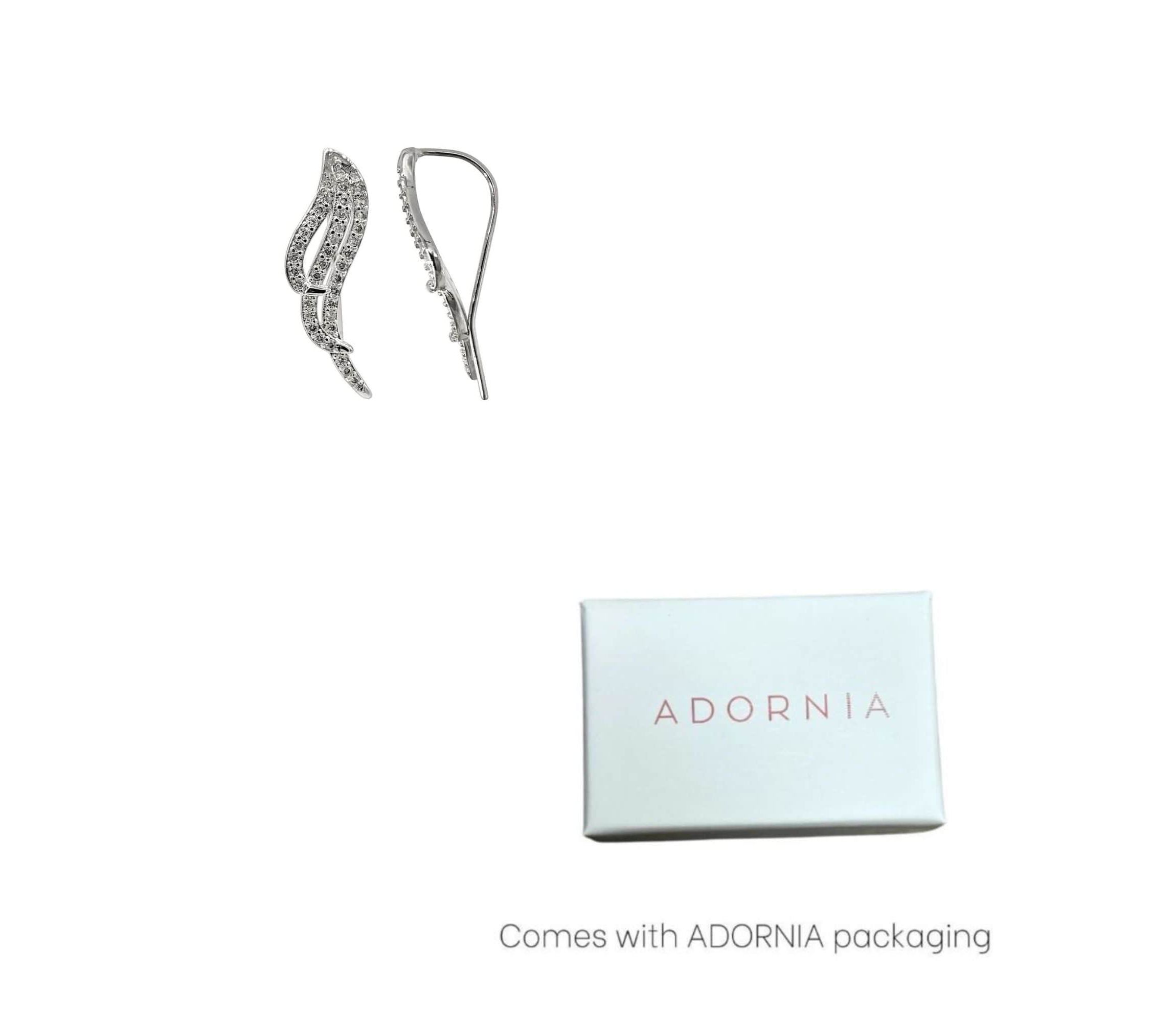 Rhodium Plated Wing Climber Earrings