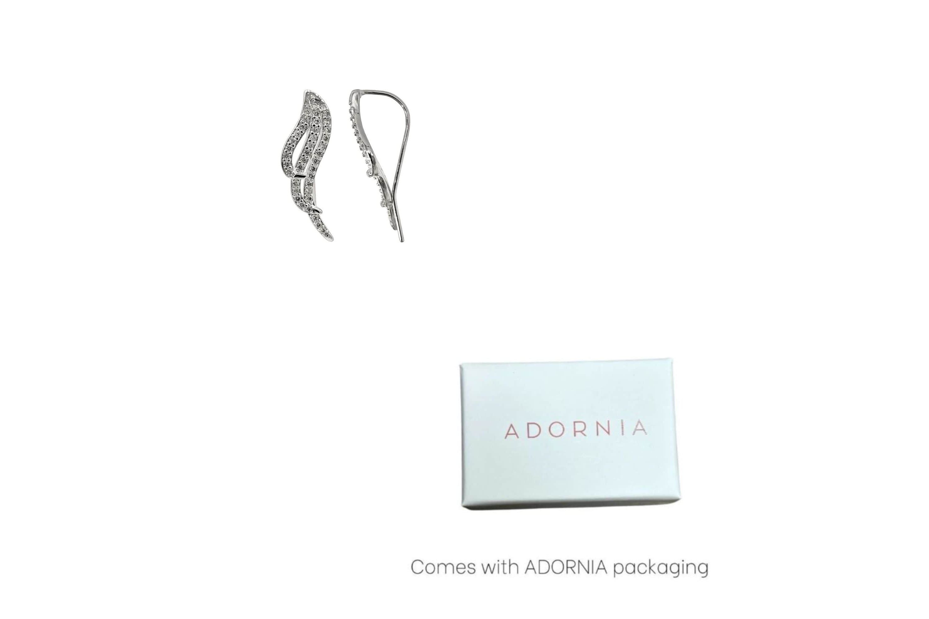 Rhodium Plated Wing Climber Earrings