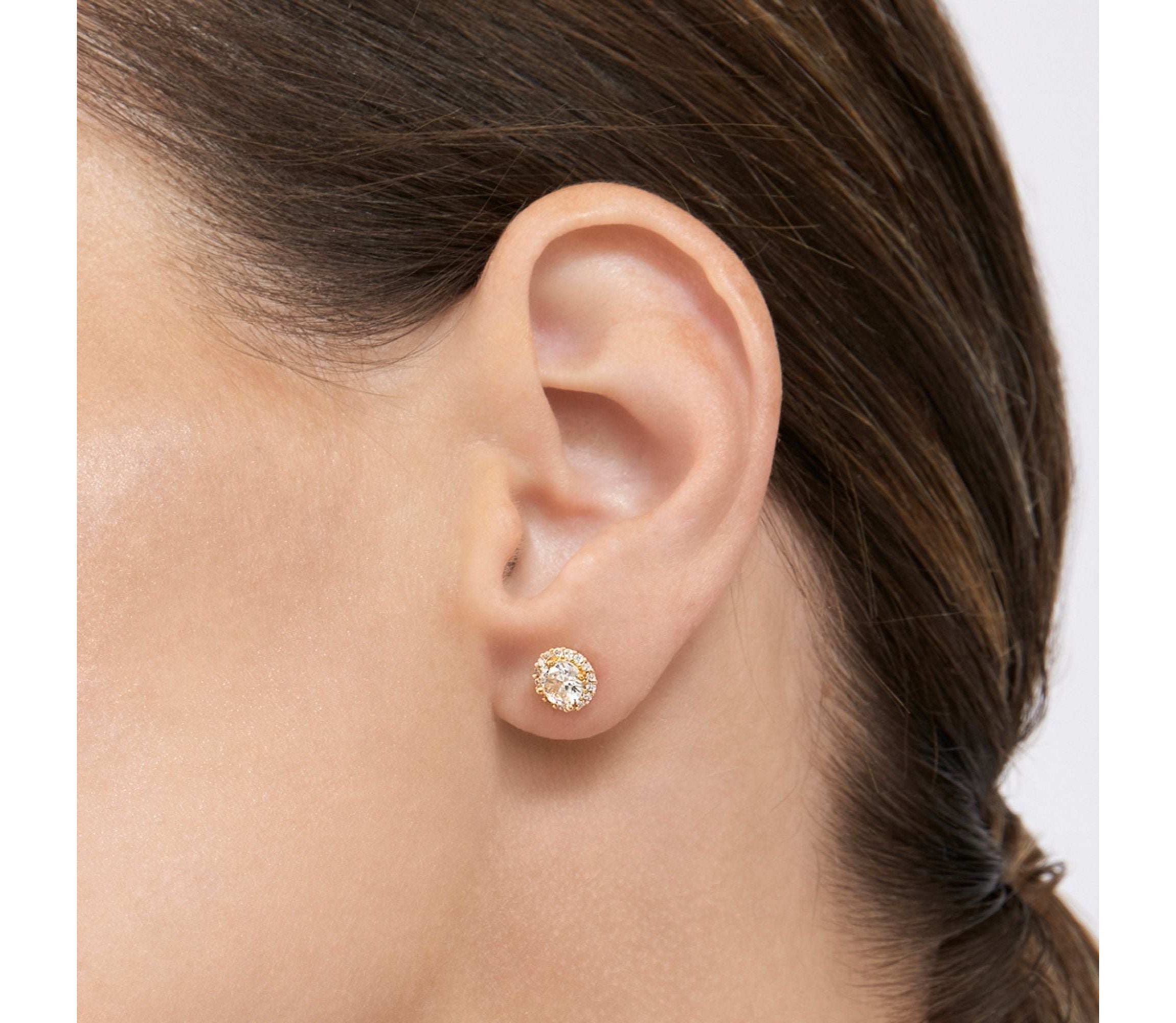 14k Gold Plated Crystal Halo Earrings