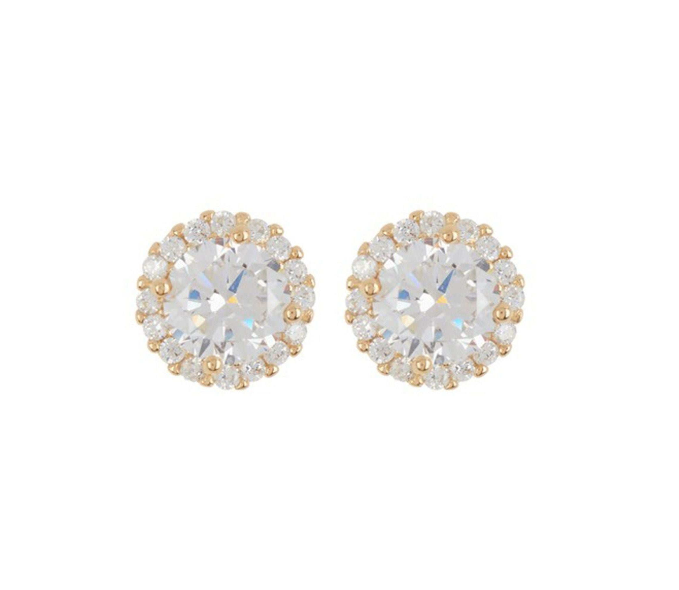 14k Gold Plated Crystal Halo Earrings