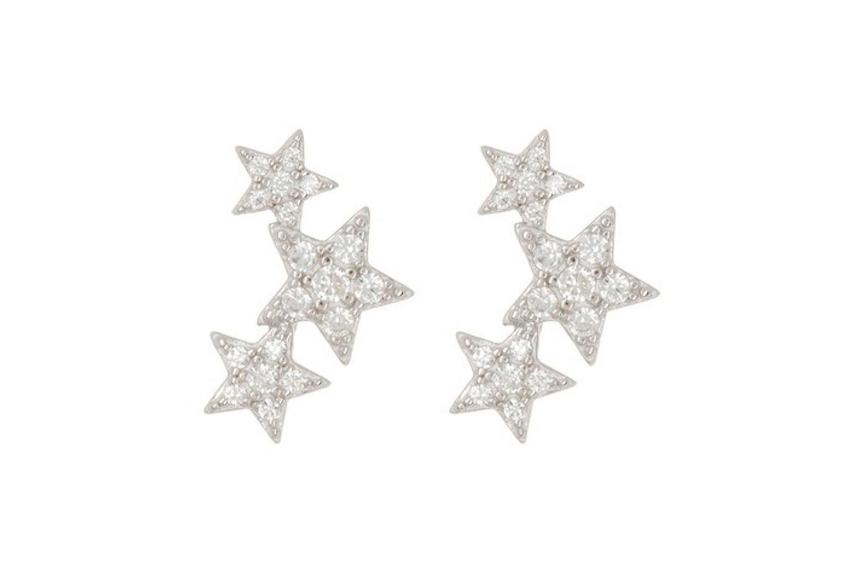 Rhodium Plated Shooting Star Stud Earrings