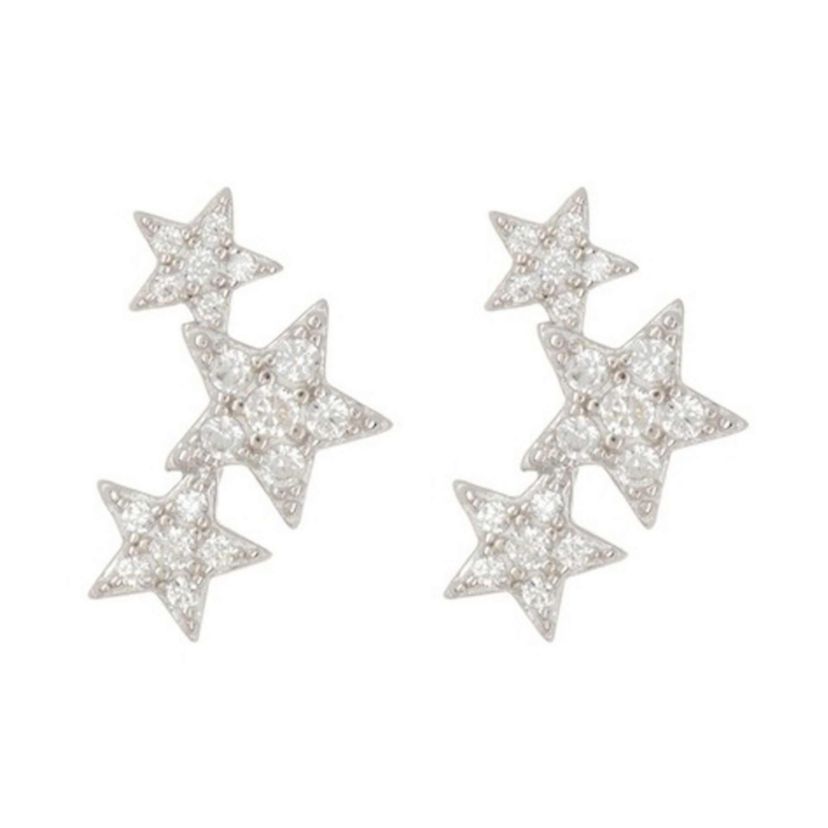 Rhodium Plated Shooting Star Stud Earrings