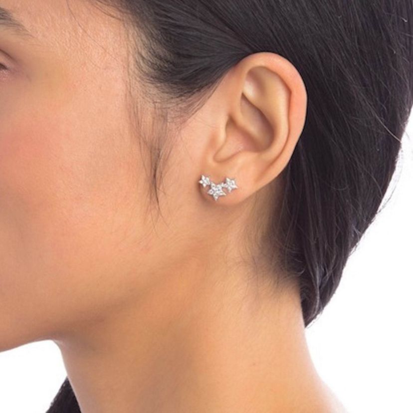 Rhodium Plated Shooting Star Stud Earrings