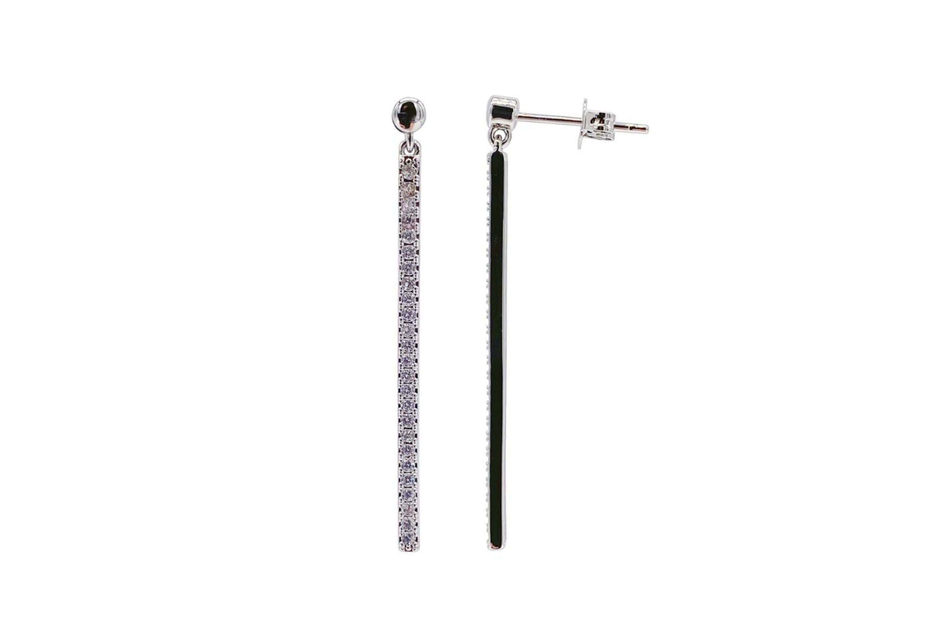 Rhodium Plated Crystal Linear Drop Earrings
