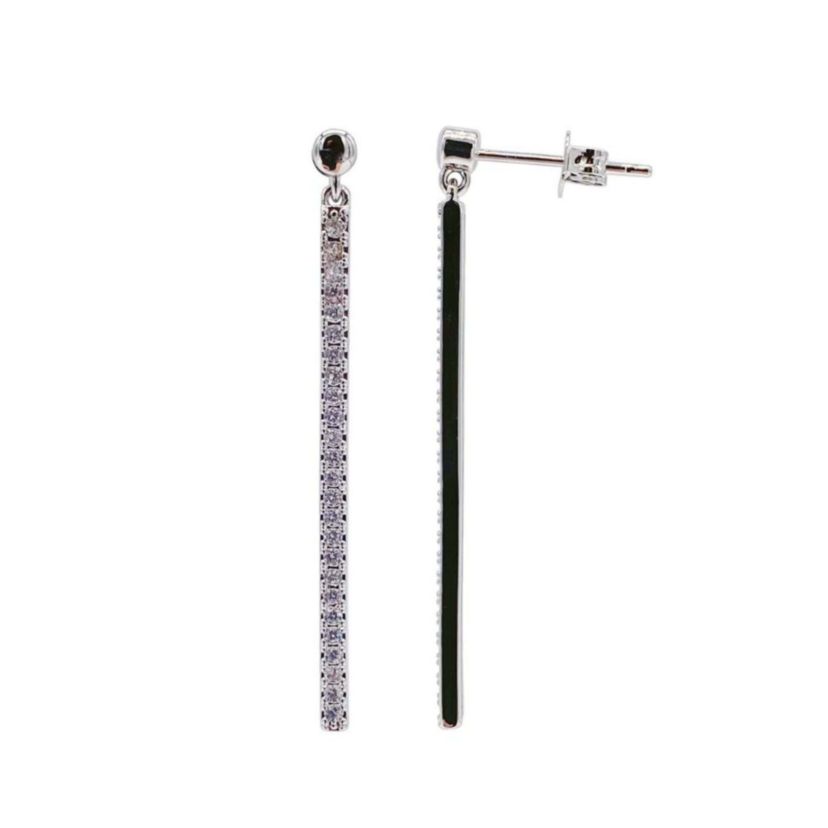 Rhodium Plated Crystal Linear Drop Earrings