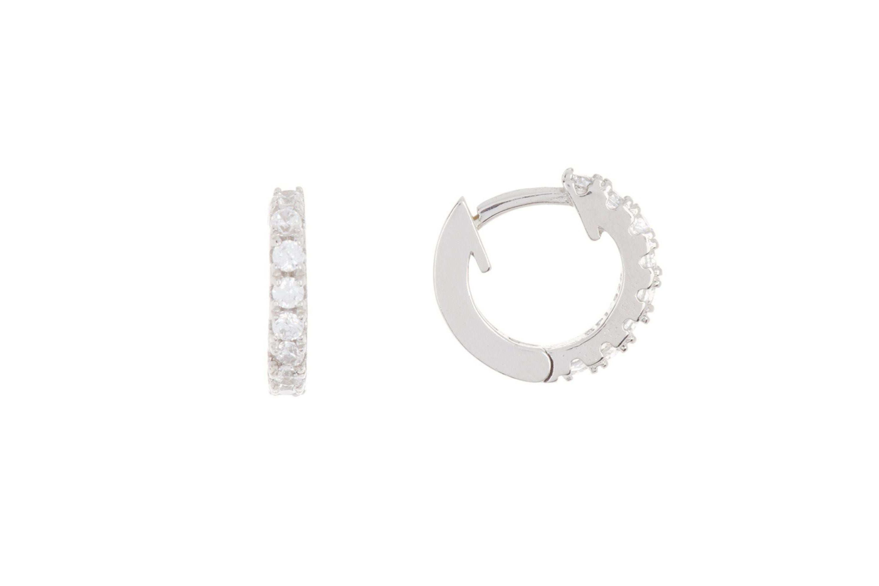 Rhodium Plated Mini Huggie Hoop Earrings