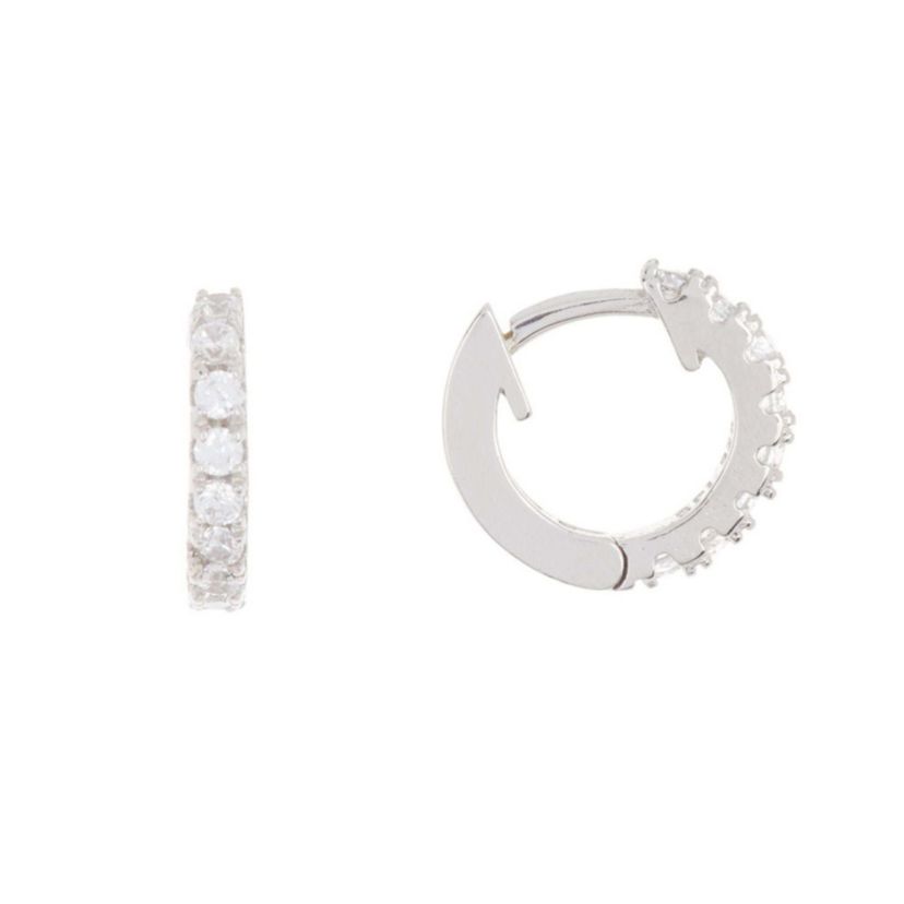 Rhodium Plated Mini Huggie Hoop Earrings