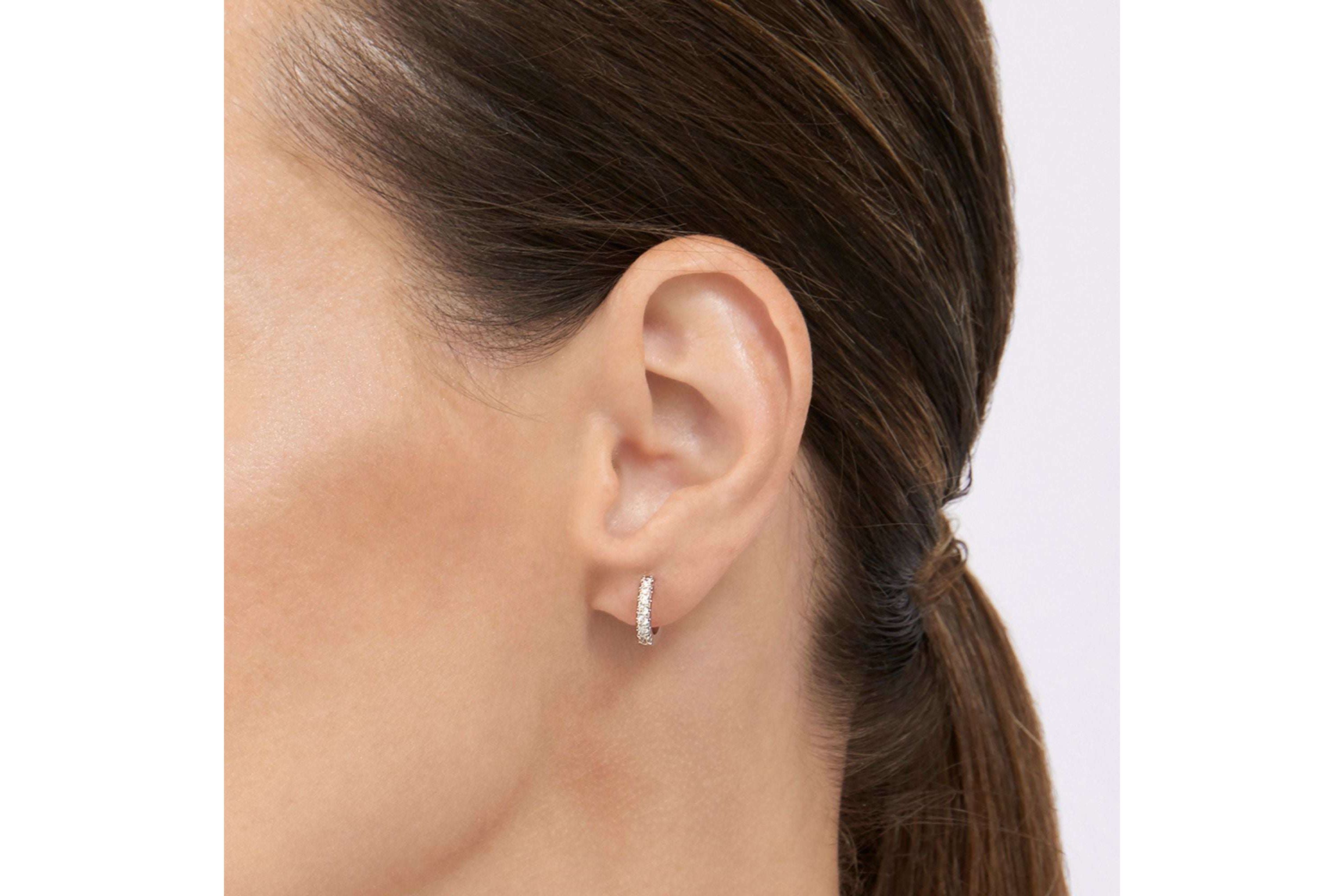 Rhodium Plated Mini Huggie Hoop Earrings