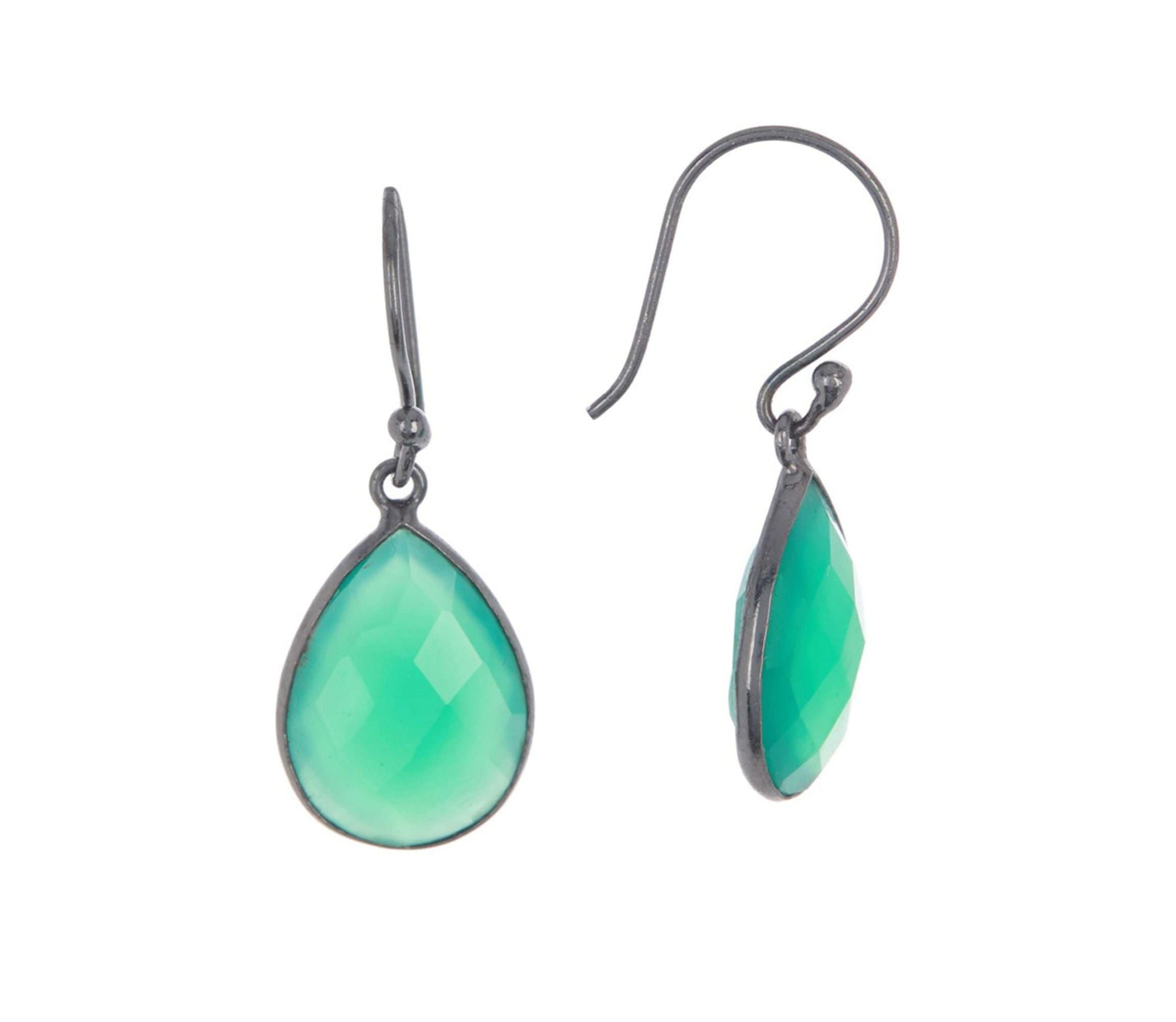 Pear Drop Green Onyx Earrings