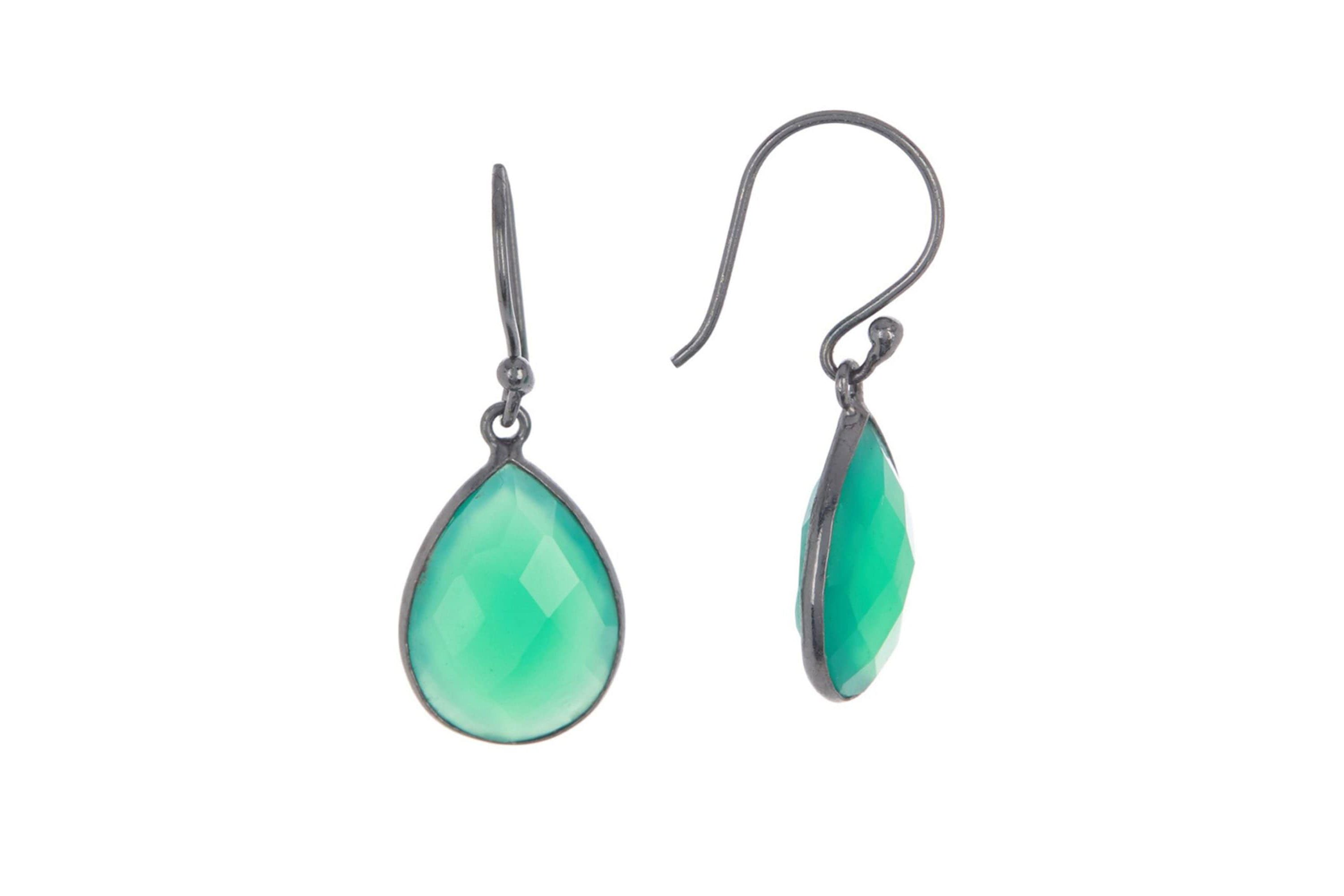 Pear Drop Green Onyx Earrings