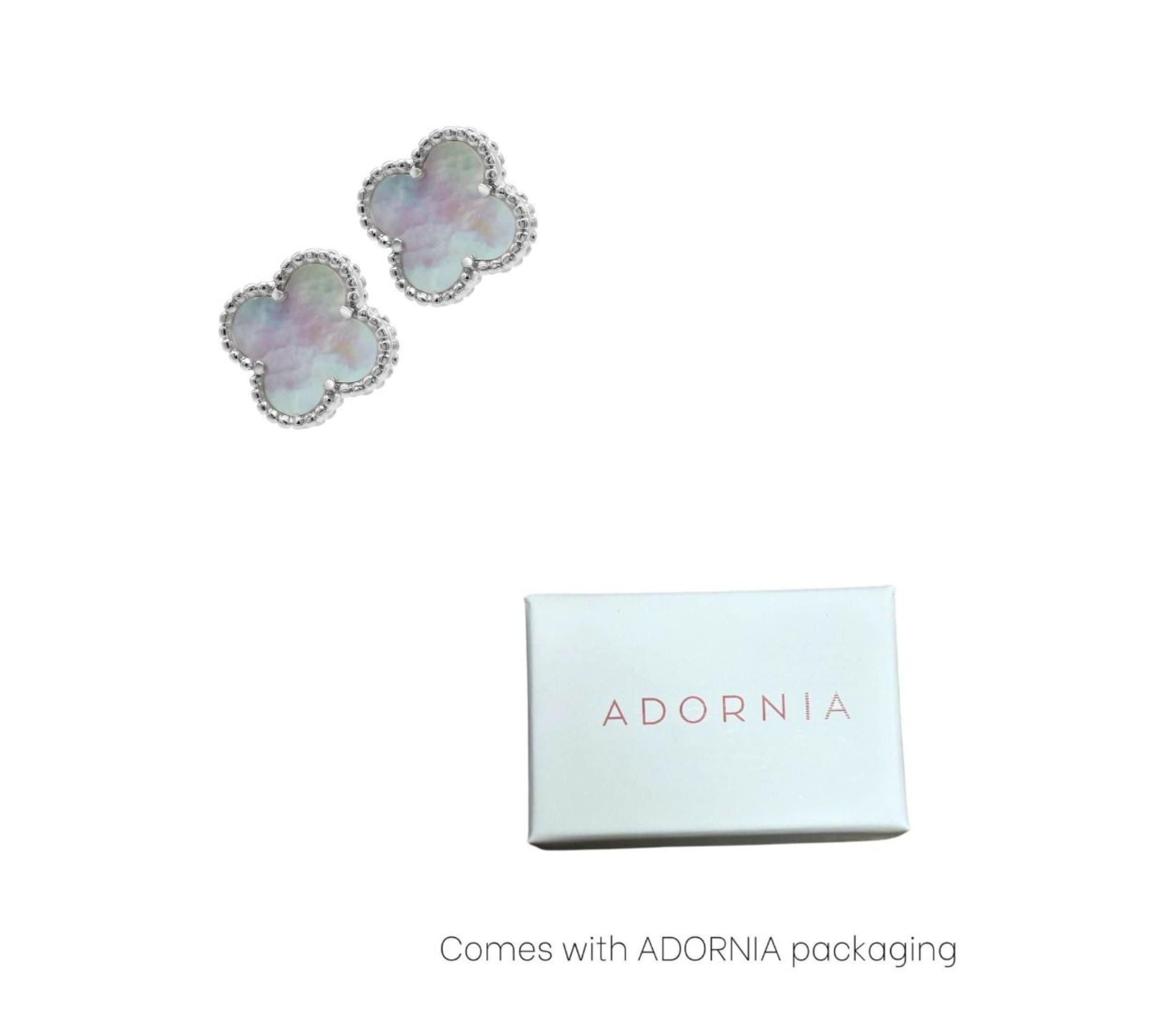White Mother of Pearl Flower Stud Earrings silver