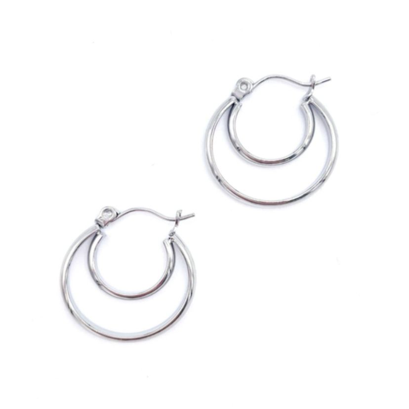 Rhodium Plated Crescent Midi Hoops