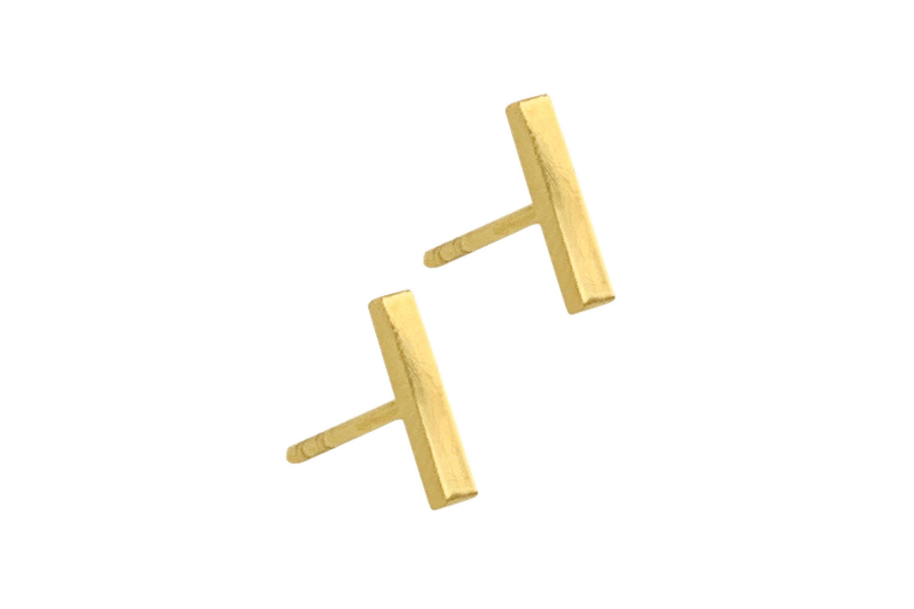 Tarnish Resistant 14k Gold Plated Bar Studs