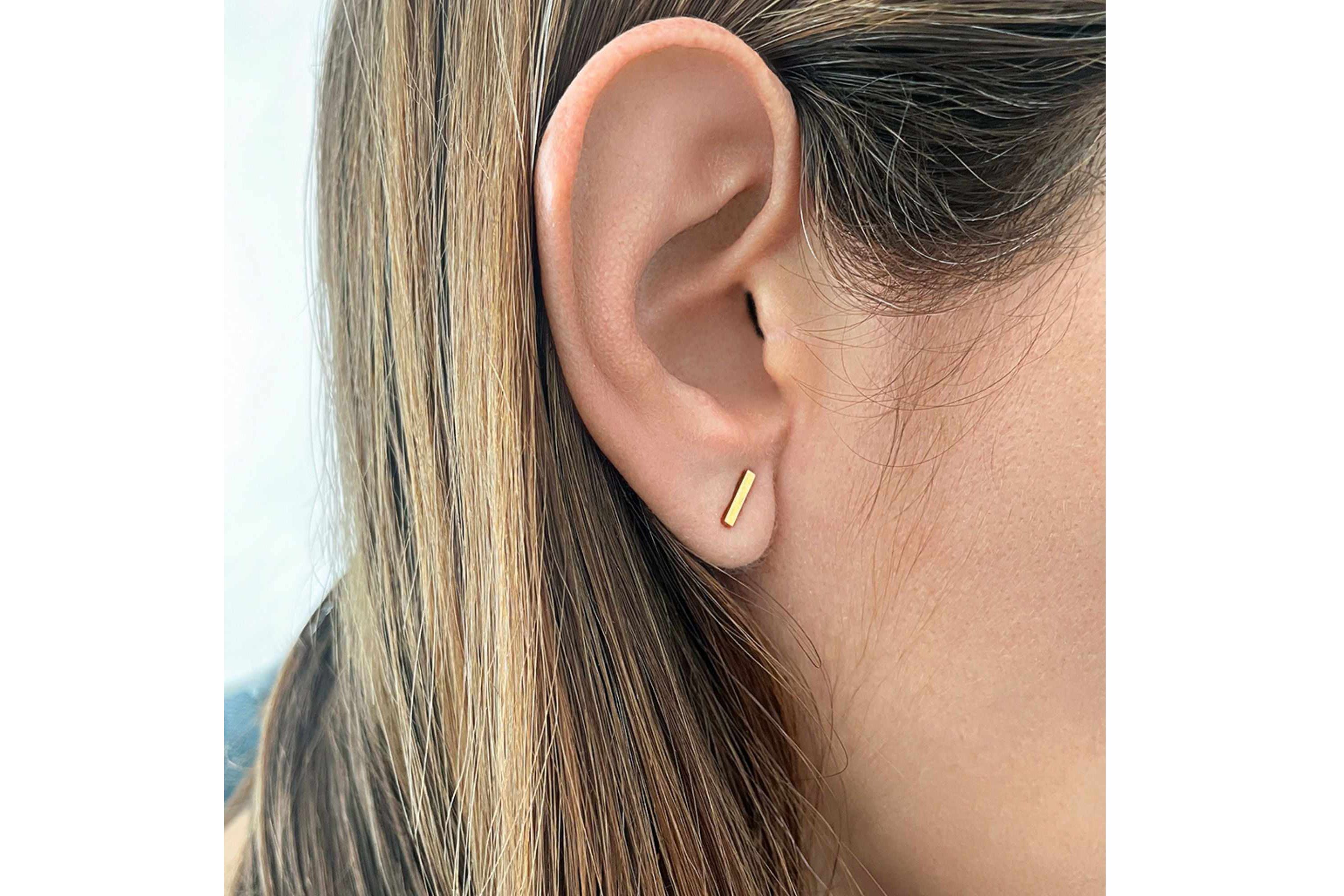 Tarnish Resistant 14k Gold Plated Bar Studs