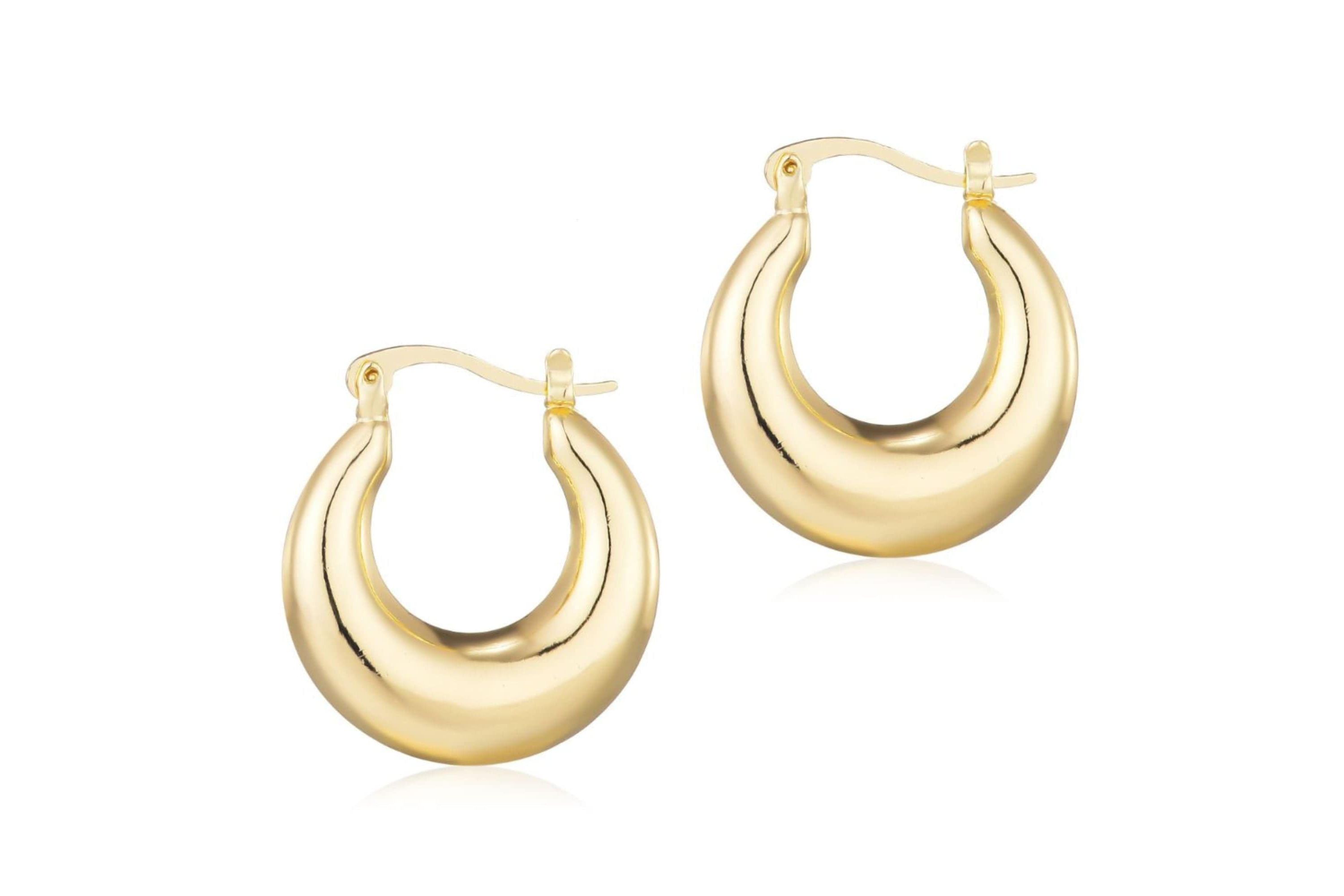 14k Gold Plated Domed Hoop Earrings