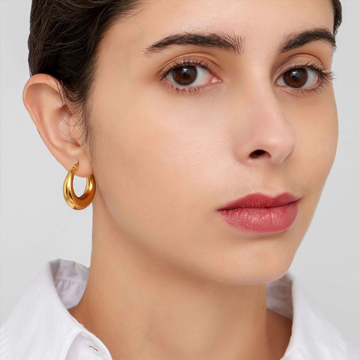 14k Gold Plated Domed Hoop Earrings