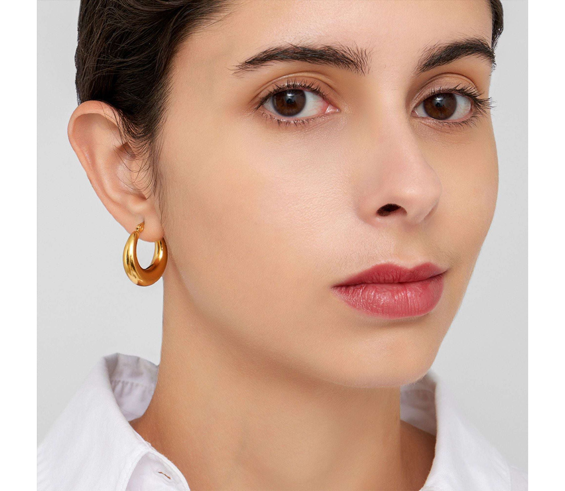 14k Gold Plated Domed Hoop Earrings