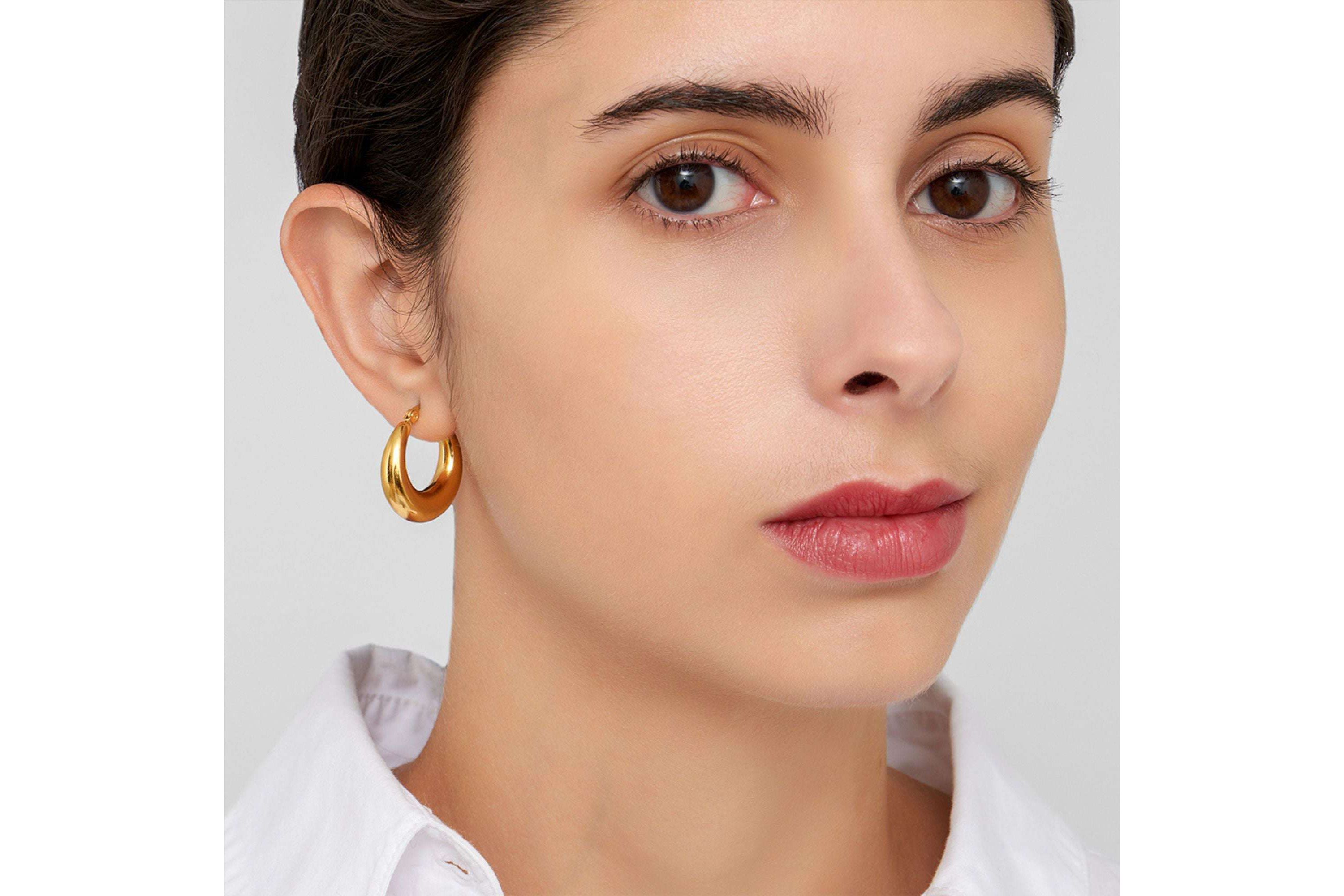 14k Gold Plated Domed Hoop Earrings