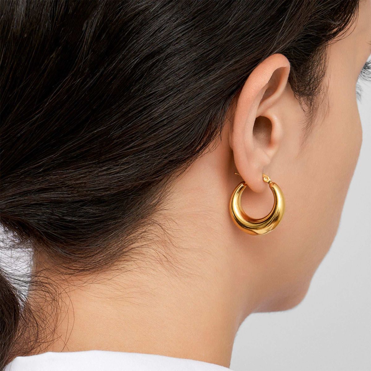 14k Gold Plated Domed Hoop Earrings