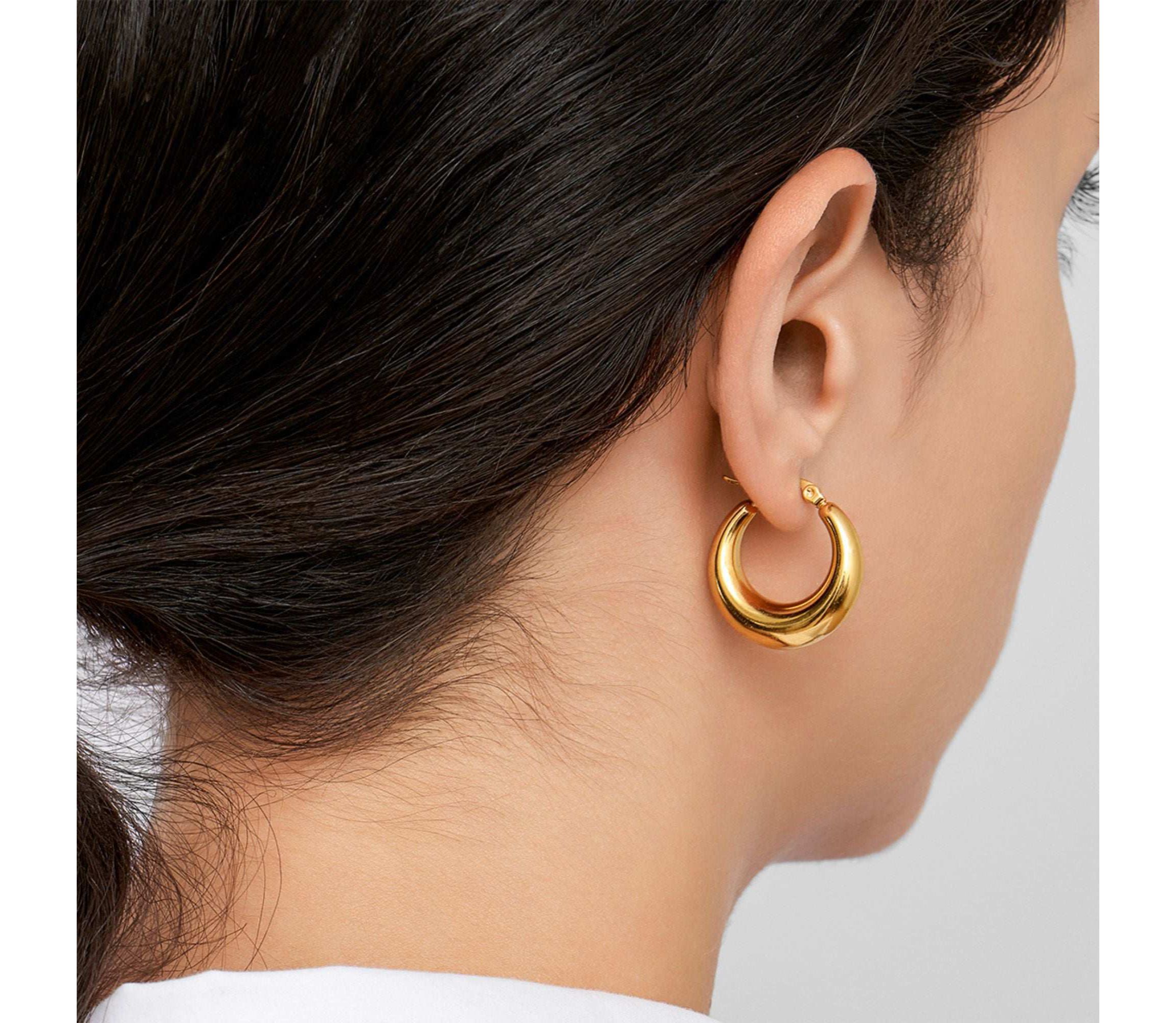 14k Gold Plated Domed Hoop Earrings